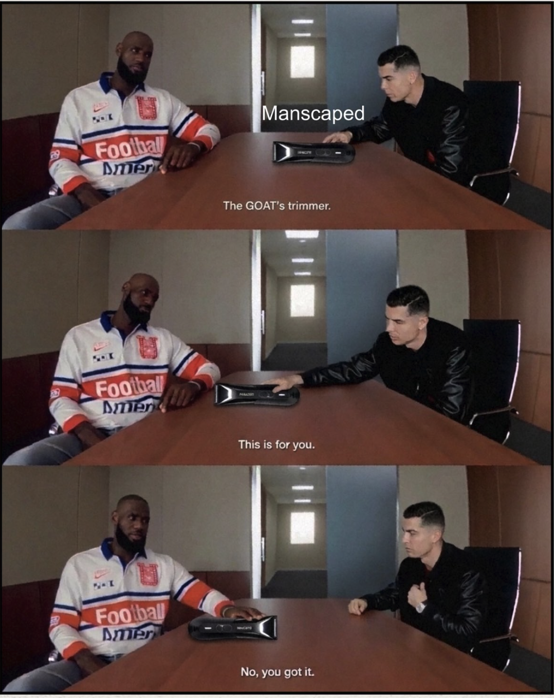 Manscaped three panel meme