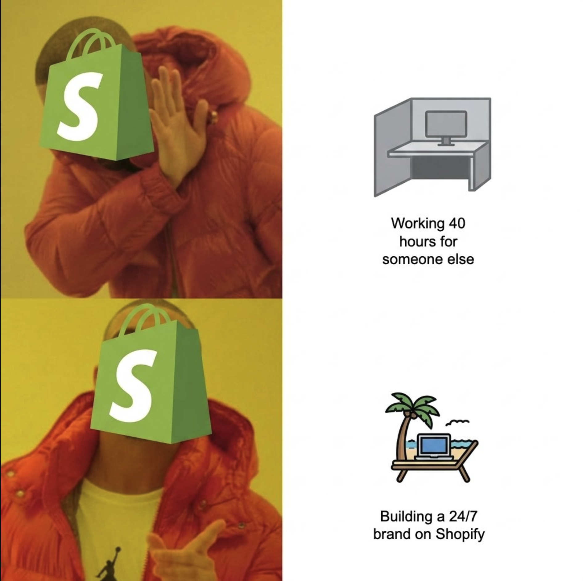 Building a 24/7 brand on Shopify meme