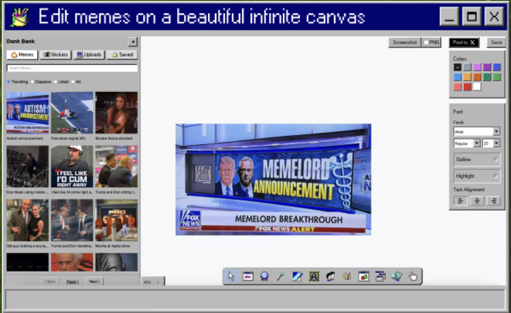 MemeLord infinite canvas meme editor